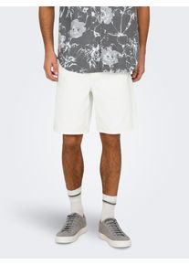 Only & Sons ONLY & SONS Herren Shorts "ONSFADE LOOSE WHITE 1662 PIM DNM SHORTS", weiß, modisch, Gr. M, unifarben, Web, Obermaterial: 100% Baumwolle, Hosen