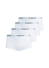 Pieces Damen Hipster "PCLOGO LADY 4 PACK SOLID NOOS BC", Gr. S, weiß, Jersey, Obermaterial: 95% Baumwolle, 5% Elasthan, unifarben, Unterhosen