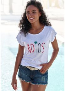 Beach Time BEACHTIME Damen T-Shirt "mit Frontdruck "Adios"", weiß, Basic, Gr. 36, bedruckt, Obermaterial: 100% Baumwolle, Shirts, aus weicher Baumwoll-Qualität