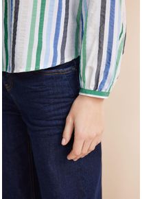 Street One Damen Langarmbluse, grün, casual, Gr. 46, gestreift, Stoff, 65% Polyester, 35% Viskose, Blusen, mit geschlitztem Rundhalsausschnitt