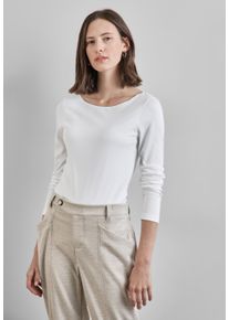 Street One Damen Langarmshirt, weiß, casual, Gr. 44, unifarben, Stoff, Web, 50% Modal, 50% Baumwolle , Shirts, mit U-Boot-Ausschnitt