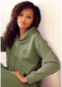 Buffalo Damen Hoodie, Gr. 32, grün, angeraute Sweatware, Obermaterial: 60% Baumwolle, 40% Polyester, unifarben, casual, Sweatshirts, mit Statement