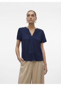 Véro Moda VERO MODA Damen Blusenshirt "VMMYMILO SS V-NECK TOP WVN GA", blau, modisch, Gr. XS, unifarben, Web, Obermaterial: 55% Viskose, 45% Leinen, Shirts,