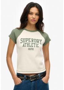 Superdry Damen Print-Shirt "ATH ESS RAGLAN CAP SLEEVE TEE"desert bone sanftes weiß, lk, casual, Gr. S, bedruckt, Single Jersey, Obermaterial: 100%