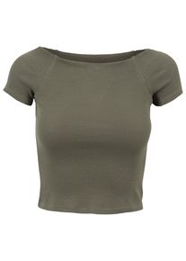 Urban Classics Herren T-Shirt "Urban Classics Damen Ladies Off Shoulder Rib Tee", grün, casual, Gr. M, unifarben, 97% Baumwolle, 3% Elasthan, Shirts