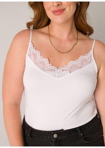 Damen Spitzentop, weiß, casual, Gr. 52, Base Level Curvy, unifarben, Web, Obermaterial: 95% Lyocell, 5% Elasthan, Tops, mit Spaghetti-Trägern