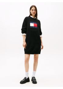 Tommy Jeans Damen Strickkleid "TJW FLAG SWEATER DRESS EXT", schwarz, casual, Gr. S, unifarben, Feinstrick, Obermaterial: 70% Polyacryl, 23% Polyamid,