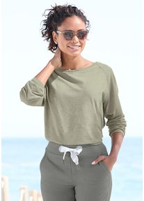 ELBSAND Damen Longsleeve "Tira", grün, casual, Gr. XXL, meliert, Jersey, Obermaterial: 50% Baumwolle, 50% Polyester, Shirts, mit Logodruck hinten,