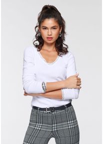 AJC Damen Langarmshirt, weiß, Basic, Gr. 36, unifarben, Rippware, Obermaterial: 100% Baumwolle. Spitze: 95% Polyester, 5% Elasthan, Shirts, sehr