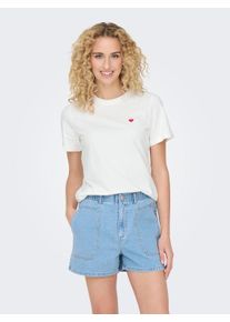 Jacqueline de Yong JDY Damen Kurzarmshirt "JDYPISA S/S PRINT TOP JRS NOOS", weiß, modisch, Gr. M, bedruckt, Jersey, Obermaterial: 100% Baumwolle, Shirts, mit Herz