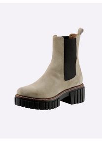 Heine Damen Stiefelette, Gr. 40, beige, Leder, Veloursleder, modisch, Schuhe