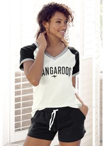 Kangaroos Damen Shorty, Gr. 32, schwarz-weiß, Single Jersey, Obermaterial: 100% Baumwolle, bedruckt, casual, Homewear-Sets, mit kontrastfarbenen