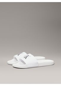 Damen Pantolette "SLIDE MONOGRAM WMNS", Calvin Klein Jeans, Gr. 39, weiß, Baumwolle, unifarben, klassisch, Schuhe, Poolslides, Schlappen,