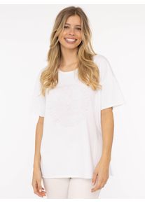 Zwillingsherz Damen Kurzarmshirt "Oversized Shirt Stempeldruck "Moin"", weiß, modisch, Gr. L, bedruckt, unifarben, Web, Obermaterial: 95% Baumwolle,