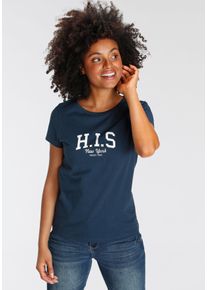 H.I.S. H.I.S Damen T-Shirt, blau, casual, Gr. 44, bedruckt, Single Jersey, Obermaterial: 100% Baumwolle, Shirts, bedruckt, für die Freizeit, aus Baumwolle