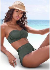 s.Oliver Damen Bügel-Bandeau-Bikini-Top "Aiko", grün, Gr. 32, unifarben, Microfaser, Polyamid, Microfaser, Bikini-Oberteile, mit Häkeloptik