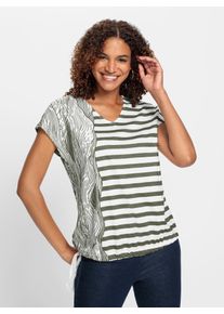 Casual Looks Damen V-Shirt "Shirt", grün, Gr. 40, gemustert, mehrfarbig, gestreift, 50% Baumwolle, 50% Modal, Shirts
