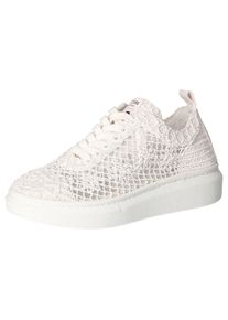 Mustang Shoes Damen Sneaker, Gr. 36, weiß, Textil, Lederimitat, Strukturmuster, casual, Schuhe, Plateausneaker, Schnürschuh mit Keilabsatz
