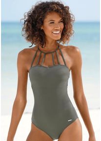 Bruno Banani Damen Badeanzug, grün, Gr. 38, Polyamid, Badeanzüge, mit eleganter Ausschnittvariante