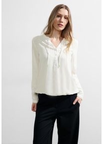 Cecil Damen Langarmbluse, weiß, casual, Gr. XL, unifarben, Stoff, 100% Viskose, Blusen, mit geschlitztem Rundhalsausschnitt