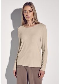 Street One Damen Langarmshirtcotton beige, casual, Gr. 44, unifarben, Stoff, 80% Viskose, 16% Polyester, 4% Elasthan, Shirts, aus softem Materialmix