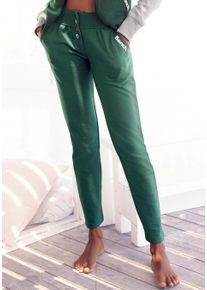 Damen Sweathose, BENCH. LOUNGEWEAR, Gr. 36, grün, Sweatware, Obermaterial: 60% Baumwolle, 40% Polyester, unifarben, Basic, Hosen, mit Druckknöpfen am