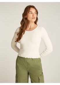 Tommy Jeans Damen Langarmshirt "TJW SLIM SCALLOP", weiß, casual, Gr. S, unifarben, Jersey, Obermaterial: 95% Baumwolle, 5% Elasthan, Shirts, mit