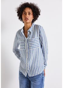Street One Damen Langarmbluseserenity blau, casual, Gr. 38, gestreift, Web, Obermaterial: 100% Leinen, Blusen, im Streifen-Design und als reinem