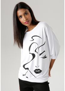 Damen Fledermausshirt, schwarz-weiß, modisch, Gr. 40, Aniston SELECTED, bedruckt, Single Jersey, Obermaterial: 95% Viskose, 5% Elasthan, Shirts, mit