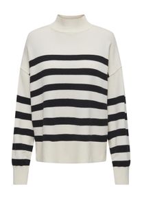Only Damen Stehkragenpullover "ONLBARI L/S HIGHNECK KNT", schwarz-weiß, modisch, Gr. M, gestreift, Strick, Feinstrick, Obermaterial: 51% Viskose, 26%