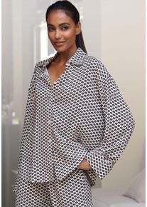 Lascana Damen Pyjamaoberteil, Gr. 38, schwarz-weiß, Web, Obermaterial: 100% Viskose, gemustert, klassisch, Shirts, Mit edlem Allover-Druck