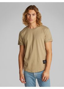 Herren T-Shirt "BADGE TURN UP SLEEVE", grün, casual, Gr. S, Calvin Klein Jeans, unifarben, Single Jersey, Obermaterial: 100% Baumwolle, Shirts, mit
