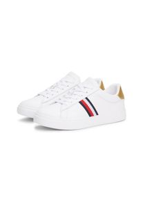 Tommy Hilfiger Damen Plateausneaker "ESSENTIAL COURT SNEAKER STRPS", Gr. 40, gold, Leder, Lederimitat, sportlich, Schuhe, Freizeitschuh, Halbschuh,
