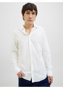 Jack & Jones JACK & JONES Herren Langarmhemd "JJEBREEZE SHIRT LS SN", weiß, modisch, Gr. XL, unifarben, Web, Obermaterial: 70% Baumwolle, 30% Leinen, Hemden, mit