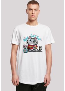 F4NT4STIC Herren T-Shirt "Long Cut Shirt 'Big Bang Theory Bazinga Kitty'", weiß, casual, Gr. XXL, Obermaterial: 100% Baumwolle, Shirts, Print