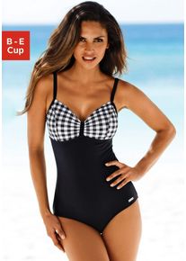 Lascana Damen Badeanzug, schwarz-weiß, Gr. 38, kariert, Polyamid, Badeanzüge, mit schwarz-weißen Kontrastdetails und Shaping-Effekt