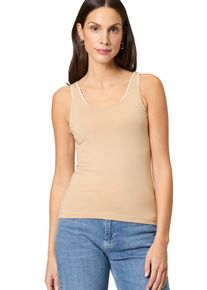 Zero Damen T-Shirt "Zero Top mit Paspel", beige, Basic, Gr. 40, unifarben, Jersey, Obermaterial: 95% Baumwolle, 5% Elastan. Ärmelfutter: ohne