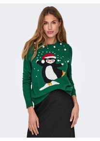 Only Damen Weihnachtspullover "ONLXMAS LS O-NECK MIX DETAIL BOX KNT", grün, modisch, Gr. XS, gemustert, Strick, Obermaterial: 100% Polyacryl, Pullover