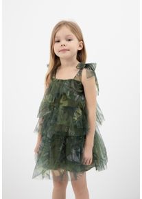 Gulliver Mädchen Jerseykleid, grün, casual, Gr. 110, bedruckt, 100% Polyester, Kleider, mit feinem Mesh