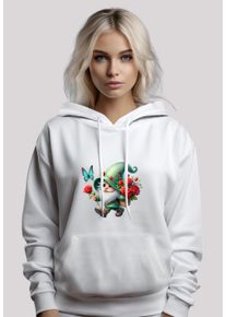 F4NT4STIC Damen Kapuzenpullover "Gnom Frühling Blumen Schmetterling", weiß, casual, Gr. S, Obermaterial: 65% Baumwolle, 35% Polyester, Pullover,
