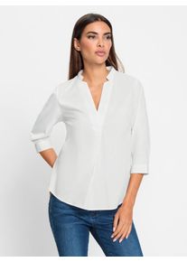 Heine Damen Hemdbluse, weiß, Gr. 50, unifarben, 100% Baumwolle, Blusen