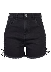 Urban Classics Damen Stoffhose "Urban Classics Damen Ladies Highwaist Denim Lace Up Shorts", schwarz, Gr. 30, unifarben, 100% Baumwolle, Hosen