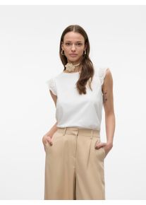 Véro Moda VERO MODA Damen T-Shirt "VMEMILY SL GATHERING TOP JRS NOOS", weiß, modisch, Gr. XL, unifarben, Jersey, Spitze, Obermaterial: 100% Baumwolle, Shirts