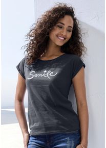 Beach Time BEACHTIME Damen T-Shirt "mit Frontdruck "Smile"", blau, modisch, Gr. 32, bedruckt, Obermaterial: 100% Baumwolle, Shirts, aus weicher Baumwoll-Qualität
