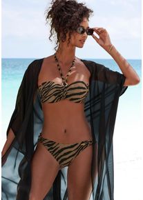 Bruno Banani Damen Bügel-Bandeau-Bikini, schwarz, Gr. 38, Recycling-Polyamid, Bikini-Sets, in zweifarbiger Animal-Optik