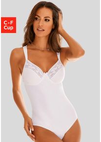 Nuance Damen Body, Gr. 90, weiß, Jersey, Obermaterial: 83% Baumwolle, 11% Polyamid, 6% Elasthan, feminin, Bodies, mit feinen Borten und Spitzeneinsatz