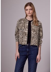 Damen Blouson, braun, casual, Gr. 44, STREET ONE STUDIO, bedruckt, Stoff, 49% Polyester, 43% Viskose, 8% Elasthan, Jacken, mit Elastiksaum