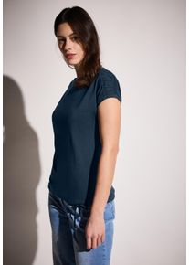 Cecil Damen T-Shirt, blau, Basic, Gr. XXL, unifarben, Web, Stoff, 50% Baumwolle, 50% Modal, Shirts, mit Tunnelzug am Saum
