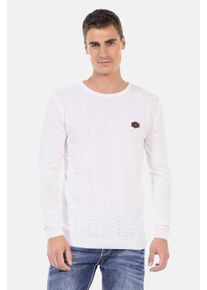 Cipo & Baxx CIPO & BAXX Herren Rundhalspullover "Pullover", weiß, casual, Gr. XL, unifarben, 65% Polyester;35% Viskose, Pullover, mit Zopfmuster, CP240