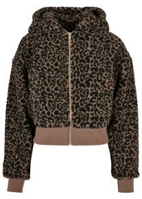 Urban Classics Damen Allwetterjacke "Urban Classics Damen Ladies Short Oversized AOP Sherpa Jacket", schwarz-weiß, casual, Gr. XXXL, mehrfarbig, 100%